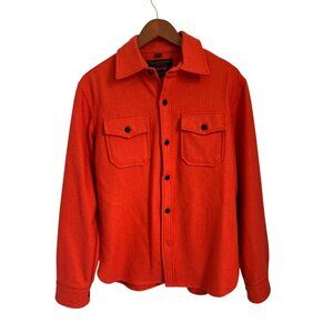 Schott NYC Red Wool-Blend Button-Up Shirt Jacket With Dual Chest Pockets Small